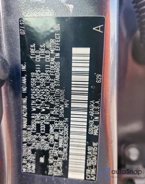 2012 Toyota Highlander Limited from USA, damaged, VIN 5TDYK3EH2CS085714